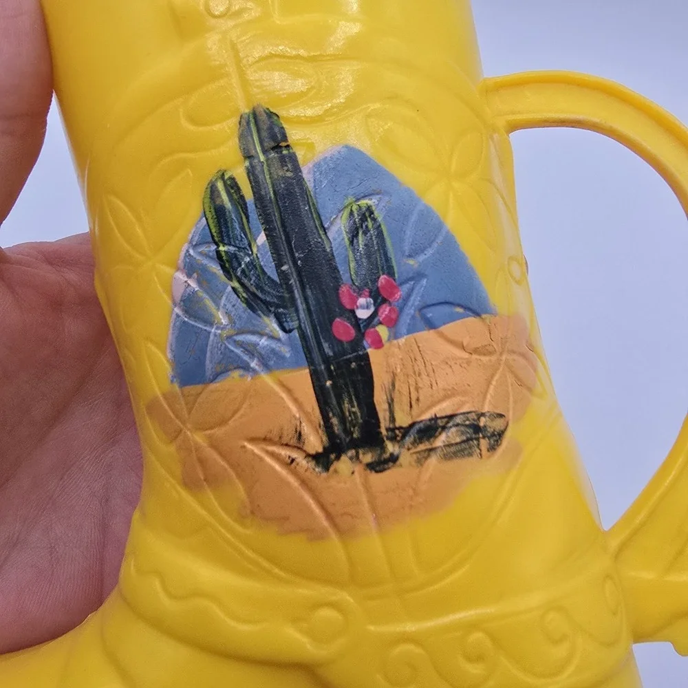 Vintage Plastic Kid Drinking Cup Yellow Boot Spur Cowboy Cowgirl Western Floral